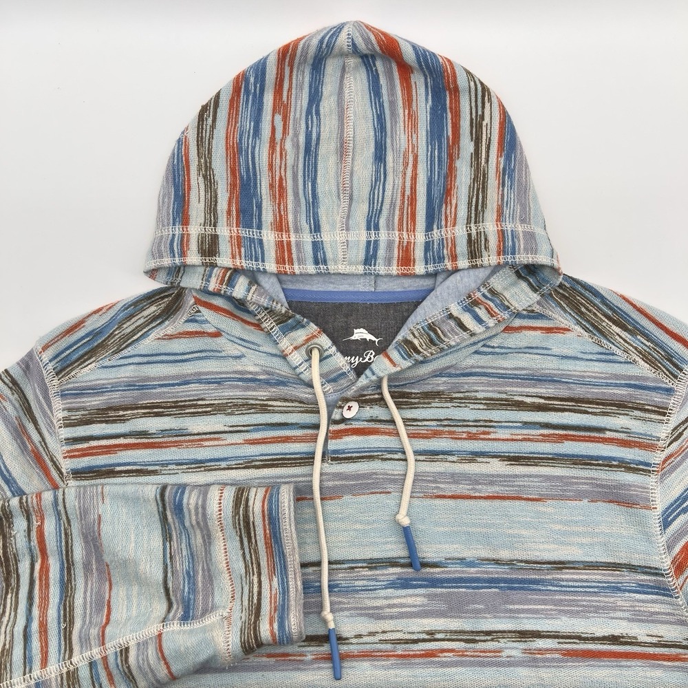 Tommy Bahama Baja Hoodie Size Large Multicolor Striped Pullover Sweatshirt
